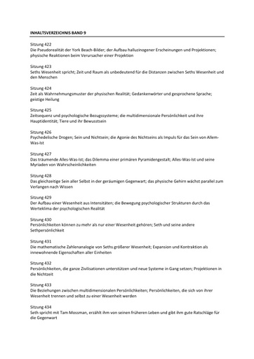 Die Frühen Sitzungen Band 9 - Inhaltsverzeichniss